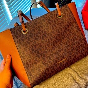 Taryn Large Signature Logo and Leather Tote Bag (worn once)